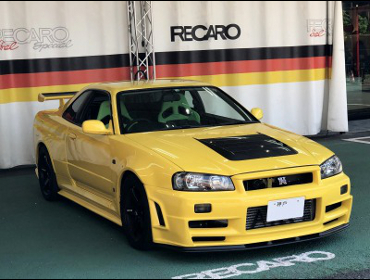 NISSAN�@�X�J�C���C���@BNR34�i1999�N�j�@�Ɂ@RECARO�i���J���j�@SR-7�@Lassic�@����J���[�@Green�@�~���E�@����